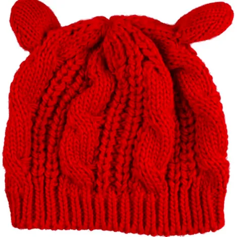 KNITTED WOOL CAT EARS BEANIE CAP