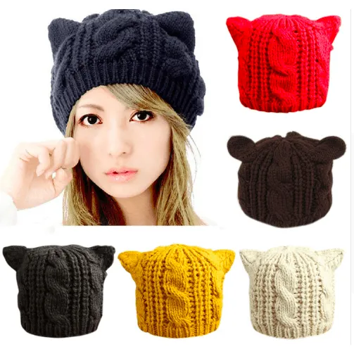 KNITTED WOOL CAT EARS BEANIE CAP