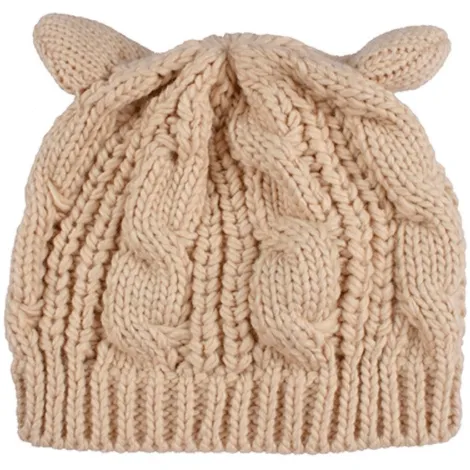 KNITTED WOOL CAT EARS BEANIE CAP