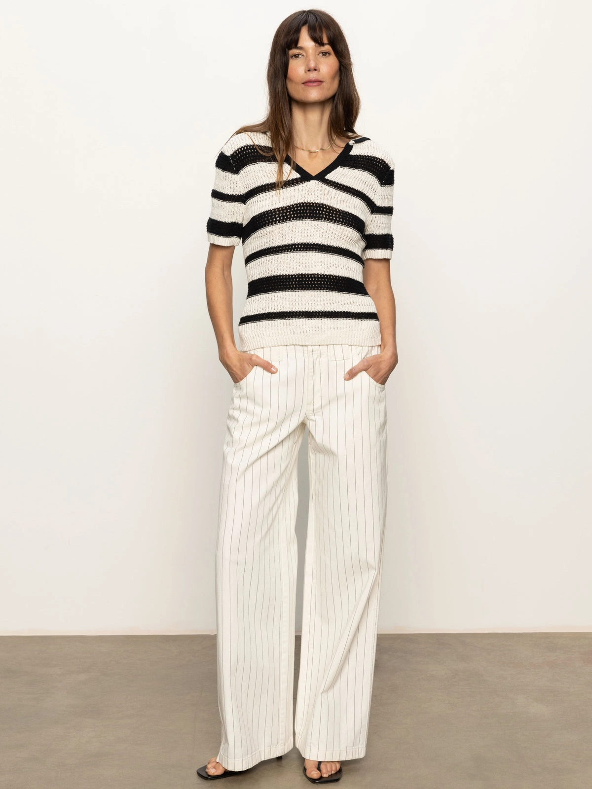 Machine Washable Design Cozy Interior Fleece Knitted Collared Top Black Chalk