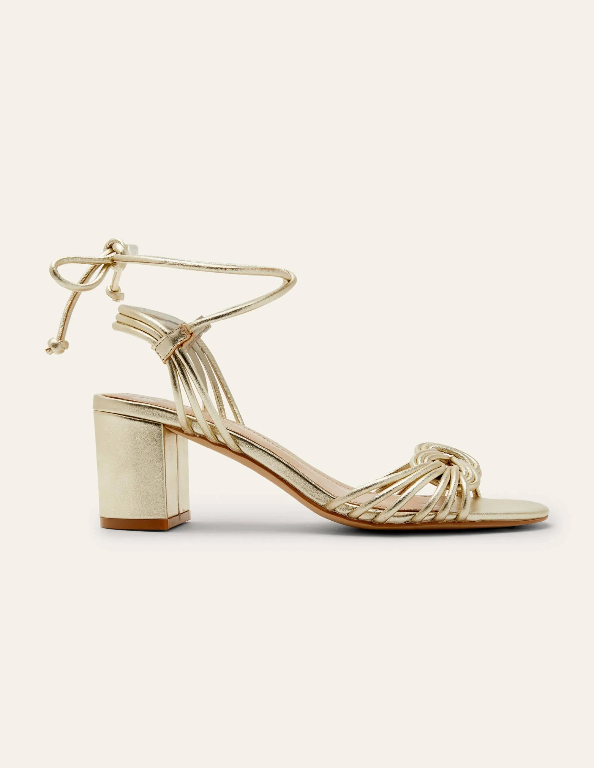 Knot Detail Heel Sandals-Pale Gold Metallic