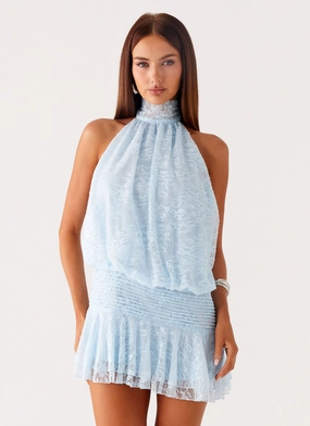 Knot Detail Willow Lace Mini Dress - Blue City Mood Knot Detail Willow Lace Mini Dress - Blue