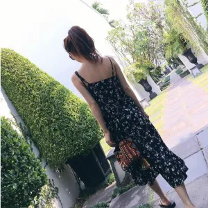 Korean Loose Slim Look Sleeveless Tank Top Chiffon Mid-Length High Waist Fresh Looking Floral Cami Dress