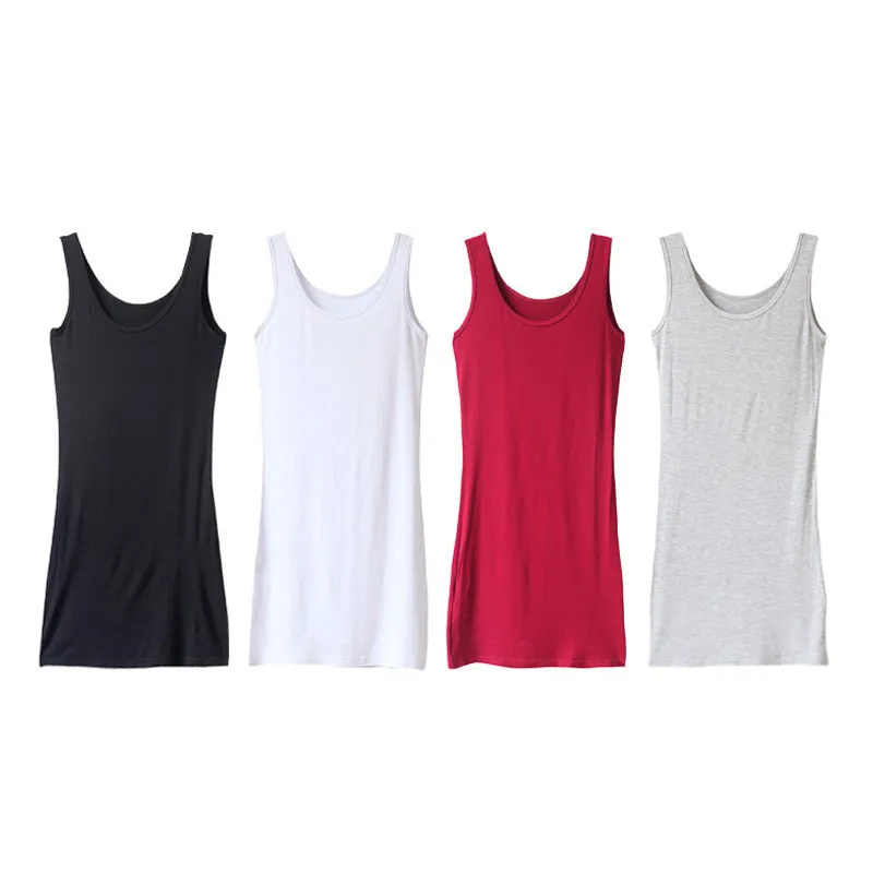 Korean Women Modal Sleeveless Singlet Slim-Look Mid-Length A-Line Hip Flattering Dress