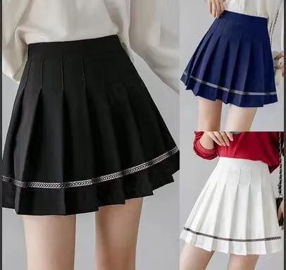Korean Women Pleated College High Waist Anti-Exposed A-Line Skirt