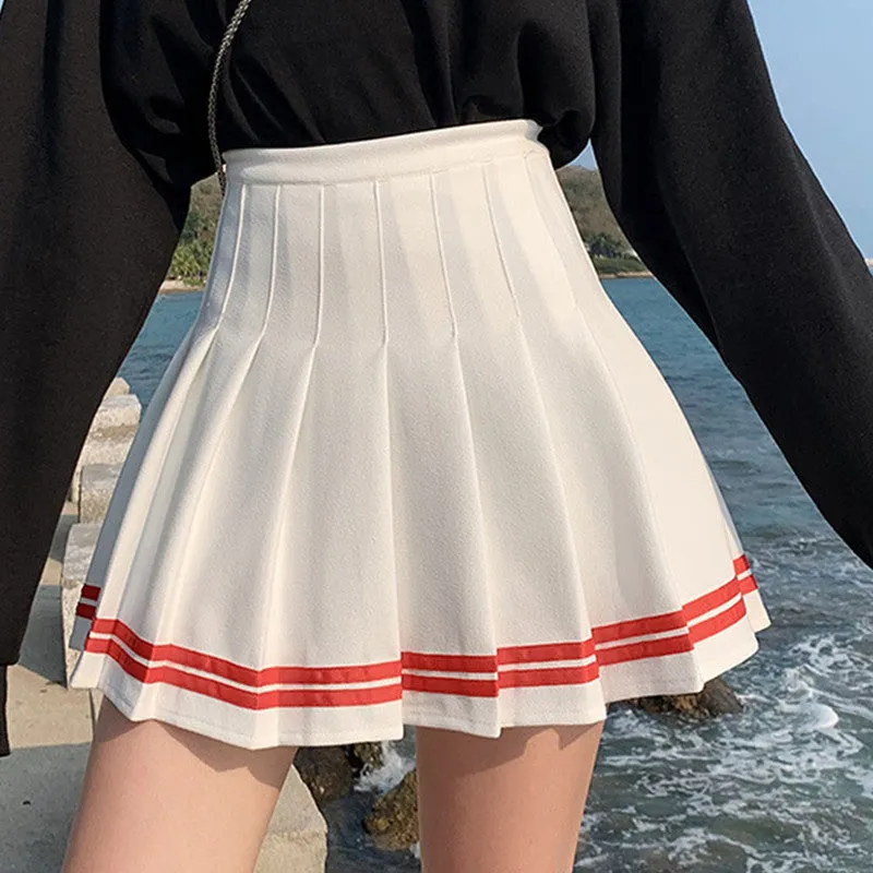 Korean Women Pleated College High Waist Anti-Exposed A-Line Skirt
