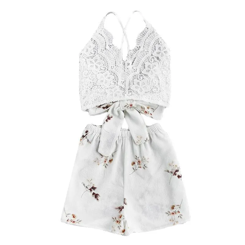LACE & FLORAL SHORTS SET