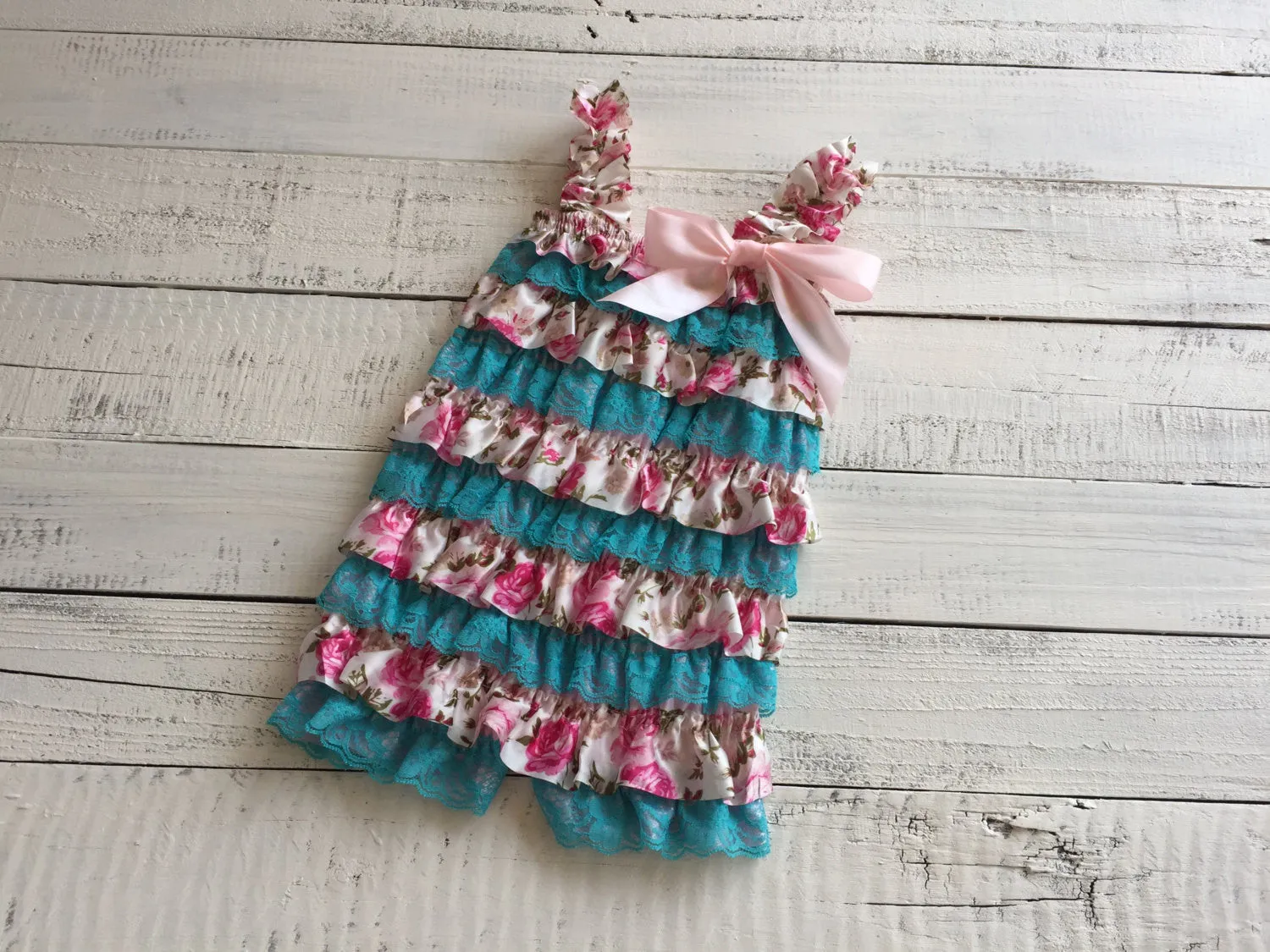 Lace & Satin Petti Romper - Blue Lace and Floral Satin
