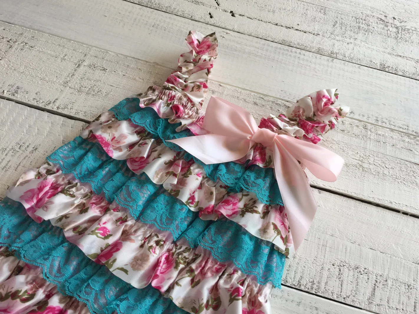 Lace & Satin Petti Romper - Blue Lace and Floral Satin
