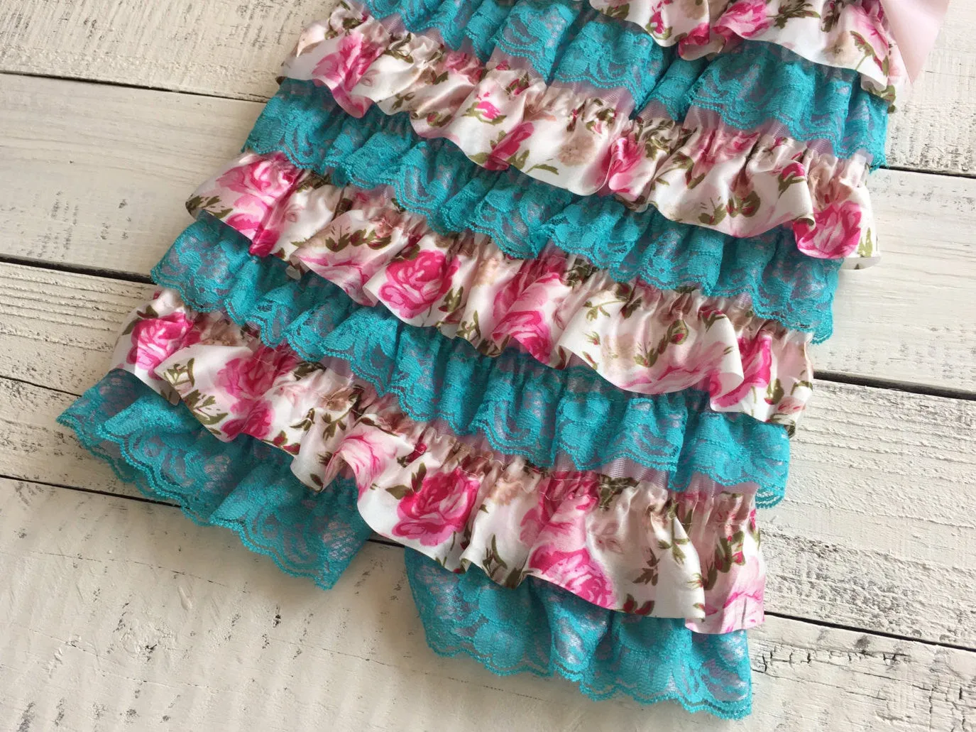 Lace & Satin Petti Romper - Blue Lace and Floral Satin