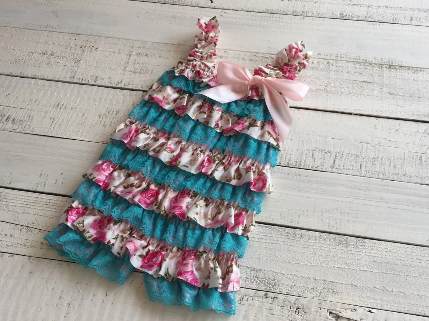 Lace & Satin Petti Romper - Blue Lace and Floral Satin