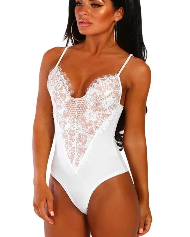 Lace Backless Slim Bodysuit