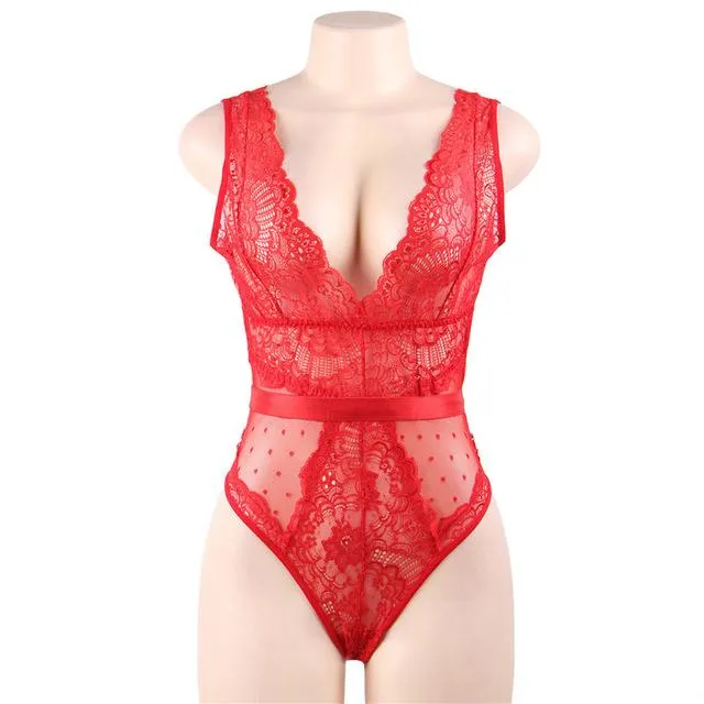 Lace Bodysuit Plus Sizes V Neck Jumpsuit