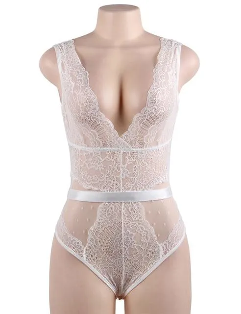 Lace Bodysuit Plus Sizes V Neck Jumpsuit