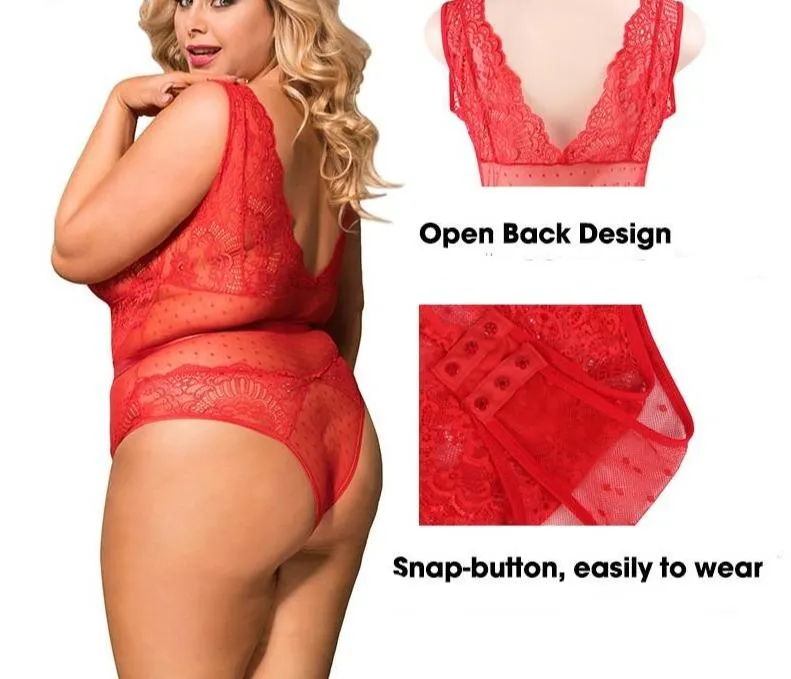 Lace Bodysuit Plus Sizes V Neck Jumpsuit
