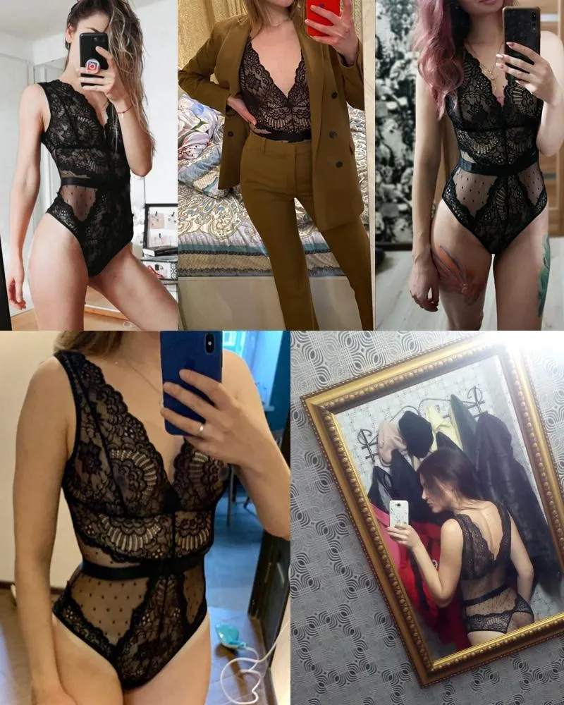 Lace Bodysuit Plus Sizes V Neck Jumpsuit