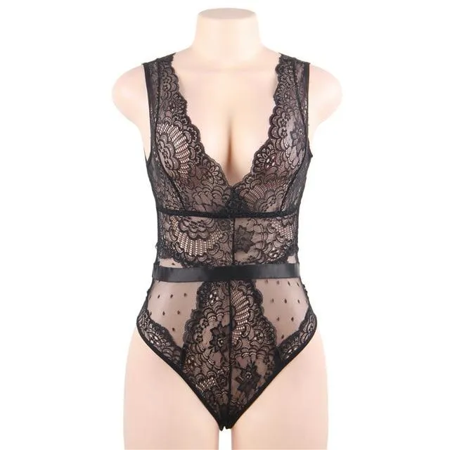 Lace Bodysuit Plus Sizes V Neck Jumpsuit