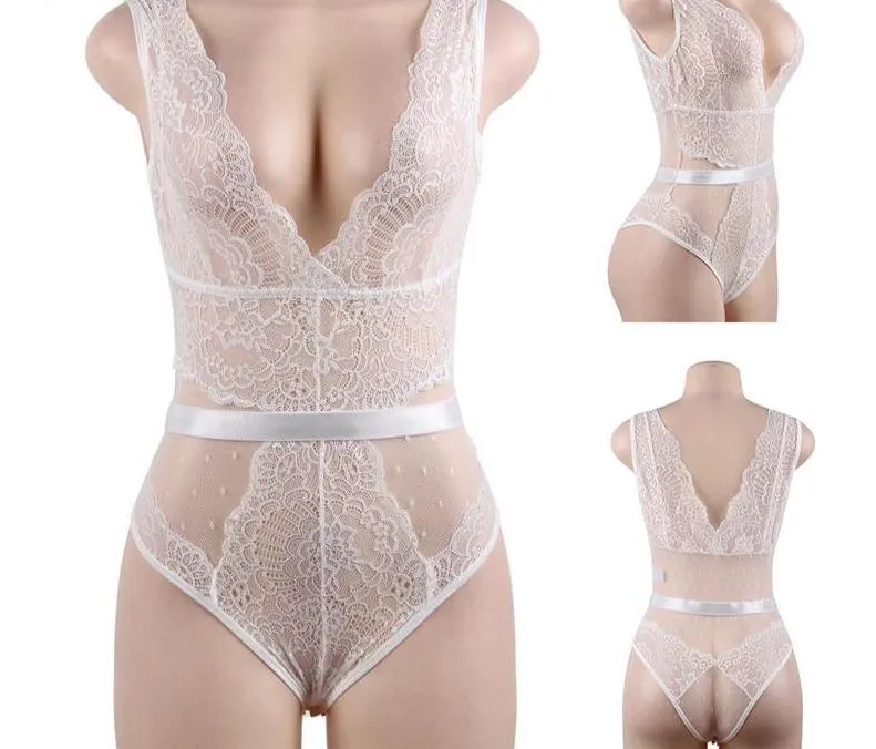 Lace Bodysuit Plus Sizes V Neck Jumpsuit