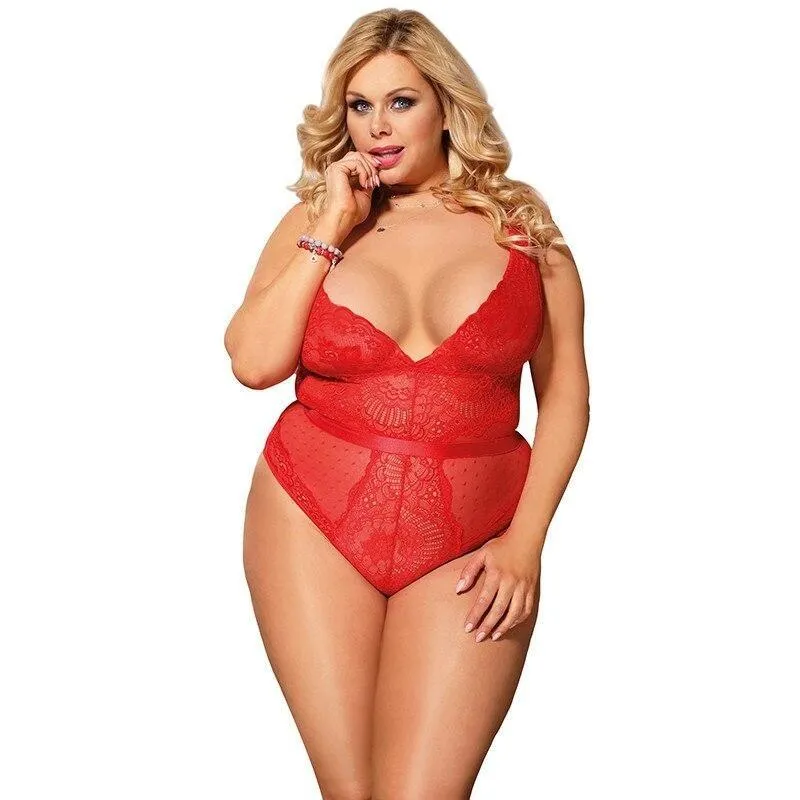 Lace Bodysuit Plus Sizes V Neck Jumpsuit