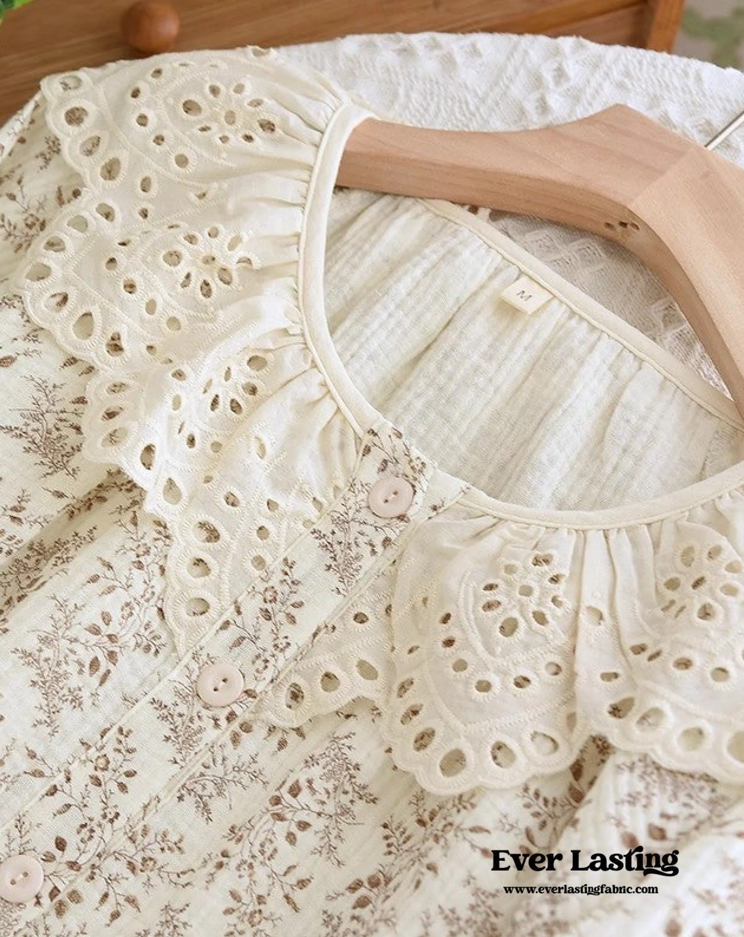 Lace Collar Long Sleeve and Long Pants Cotton Pajamas Set