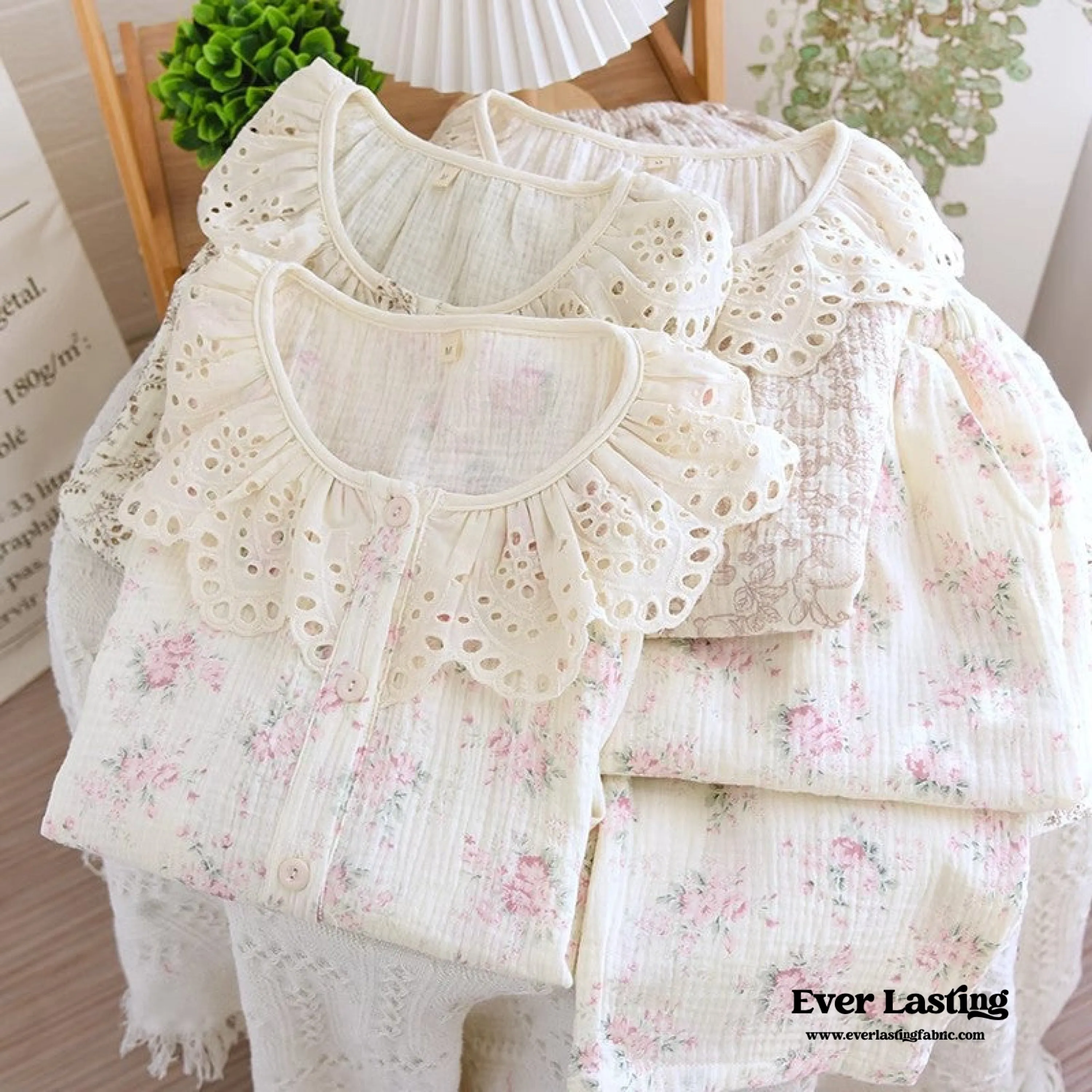 Lace Collar Long Sleeve and Long Pants Cotton Pajamas Set