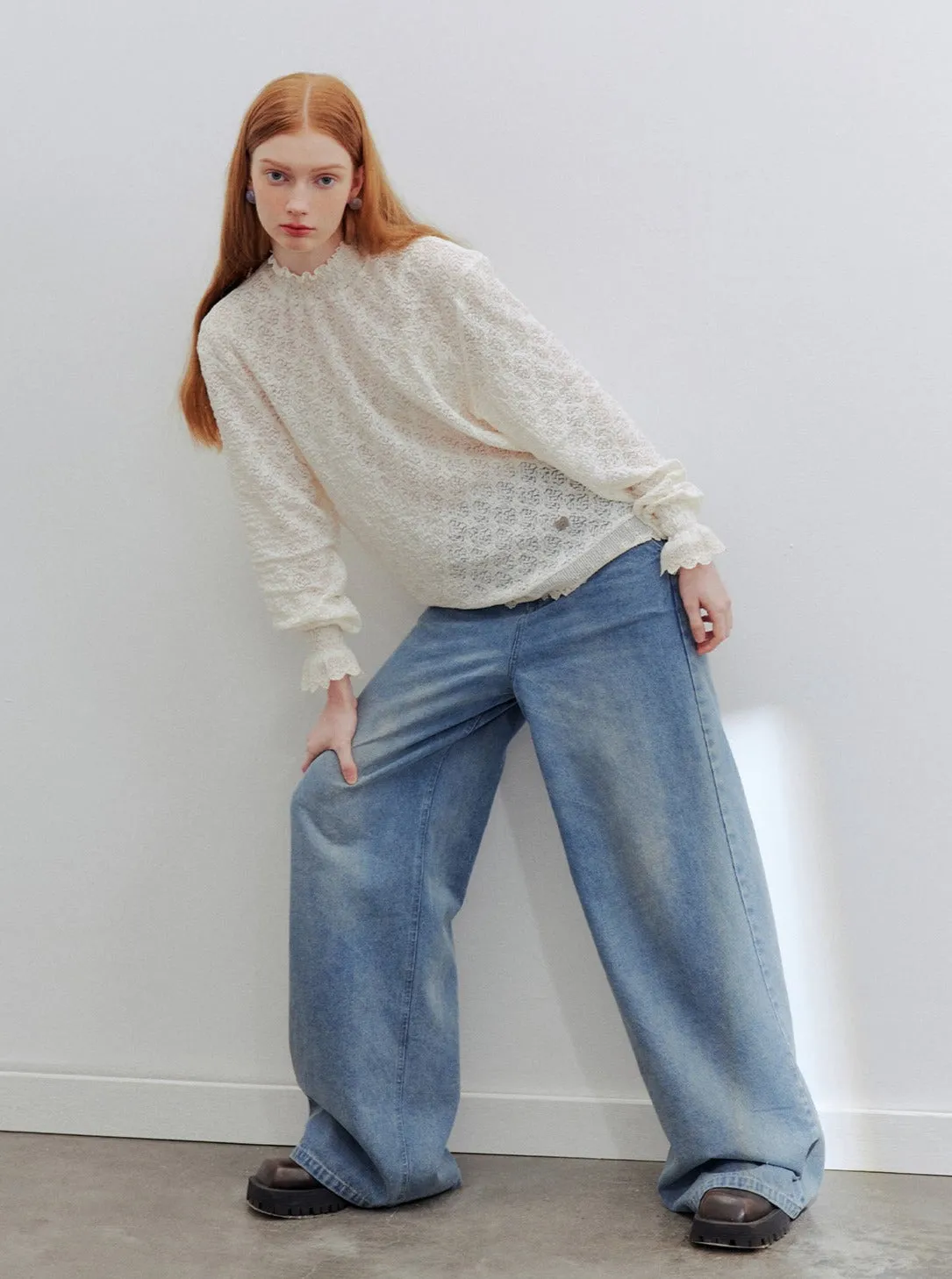 lace dropped-shoulder tops