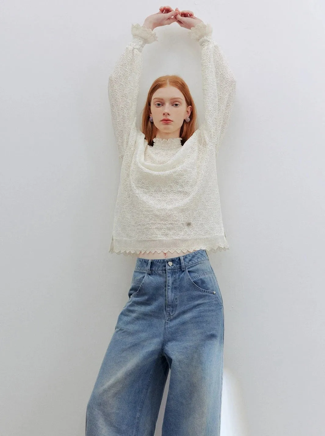 lace dropped-shoulder tops