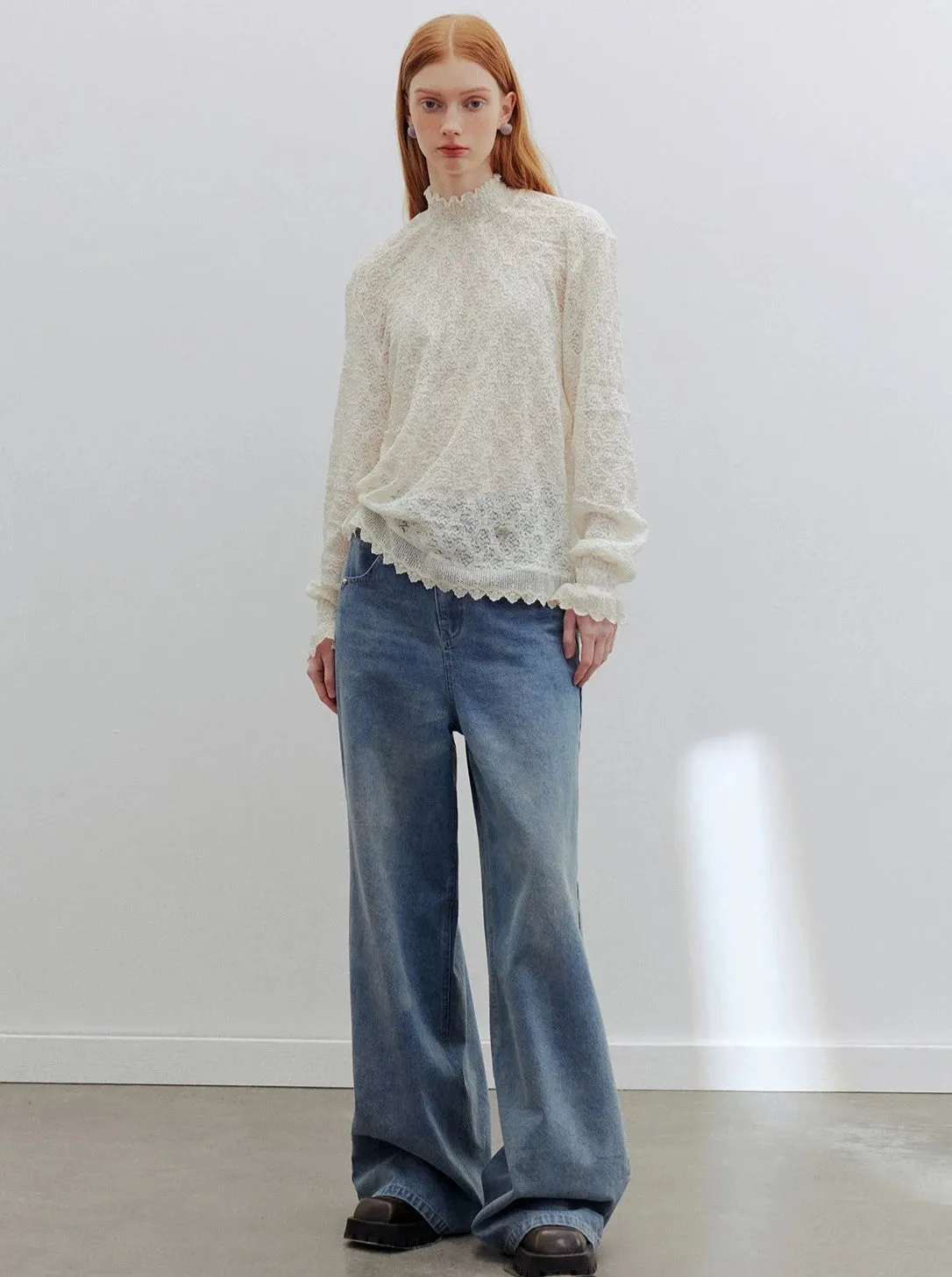 lace dropped-shoulder tops