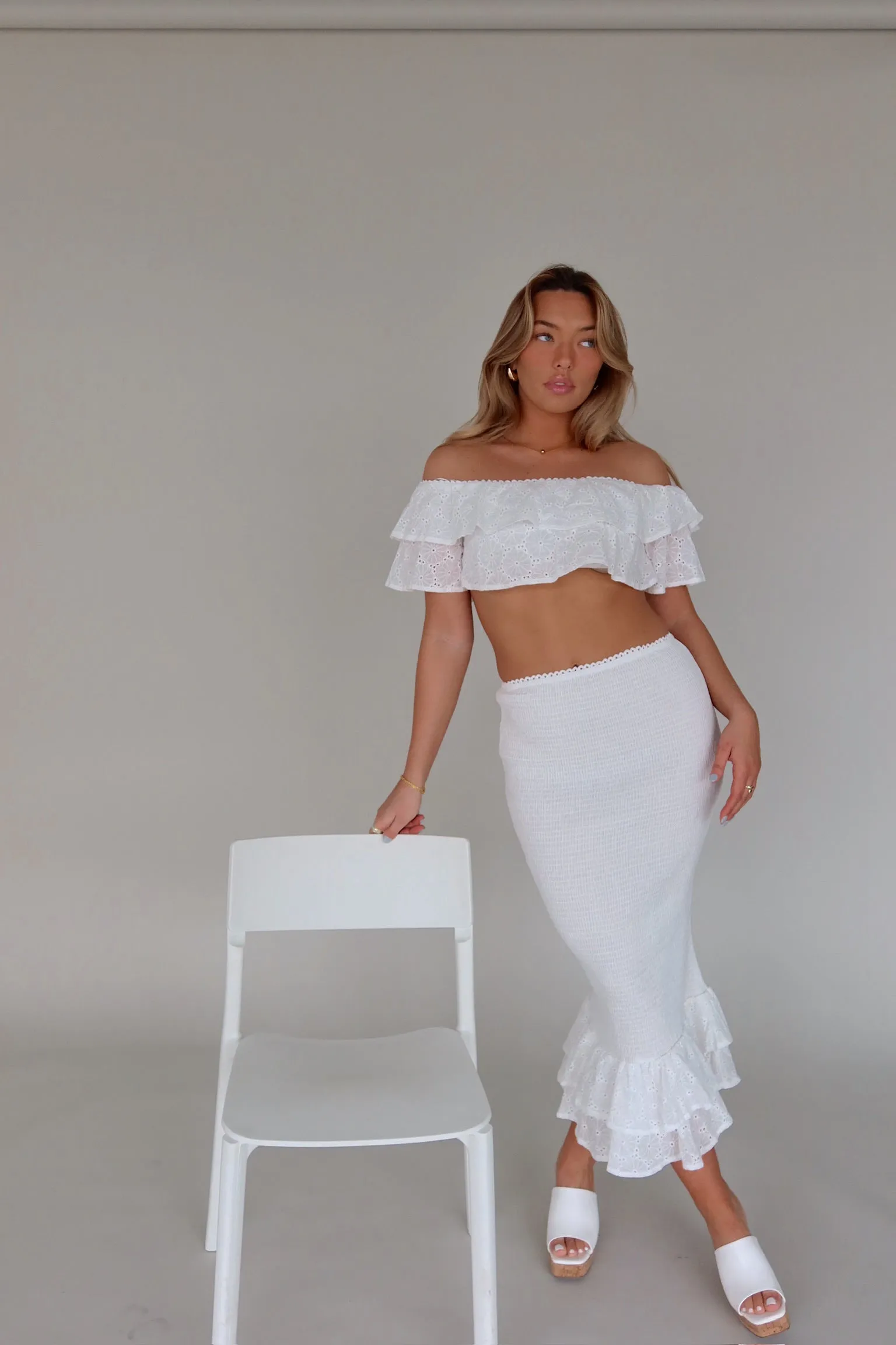 Lace Eyelet Top and Midi Skirt Set