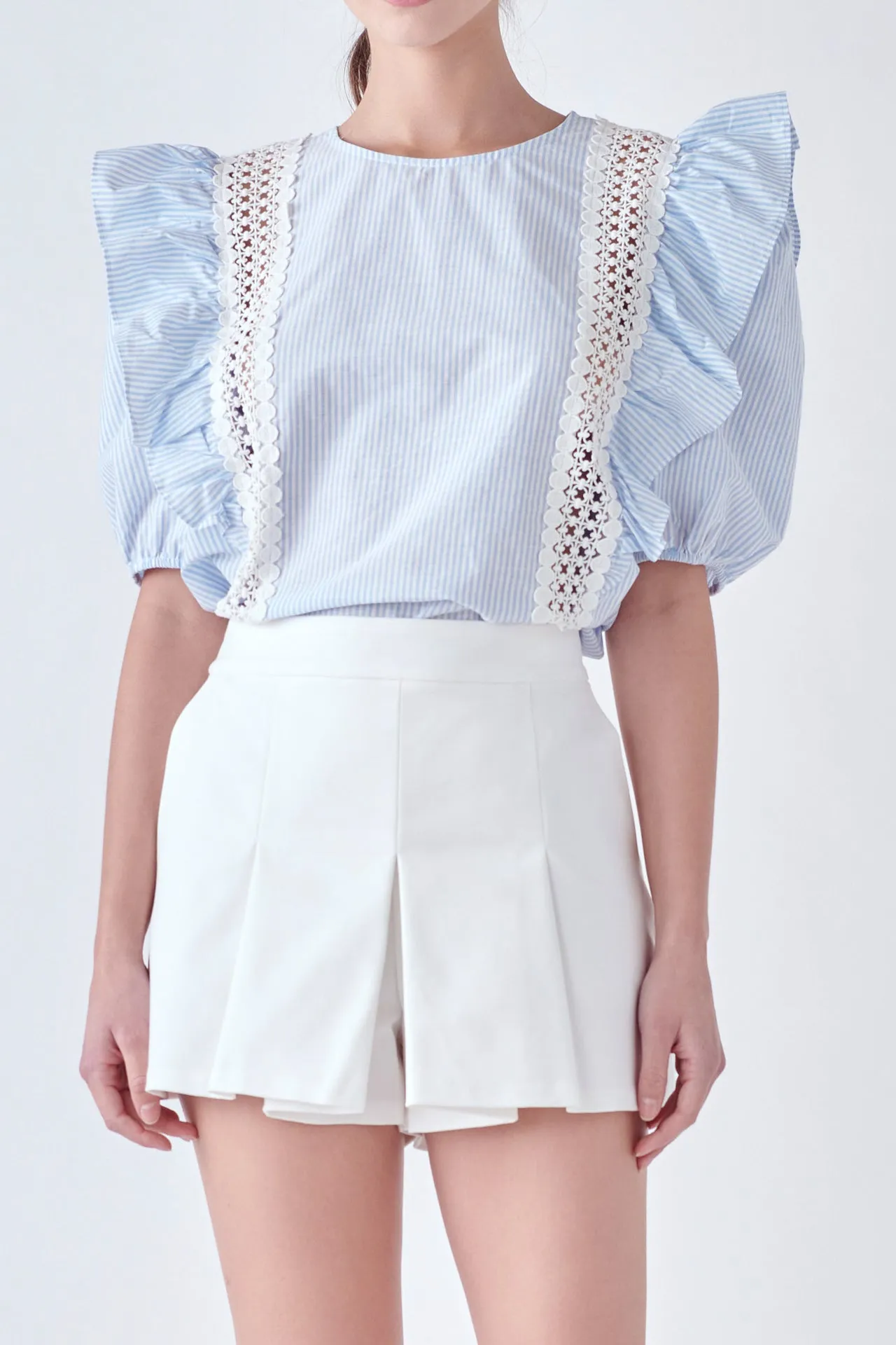 Lace Inserted Top with Puff Sleeves