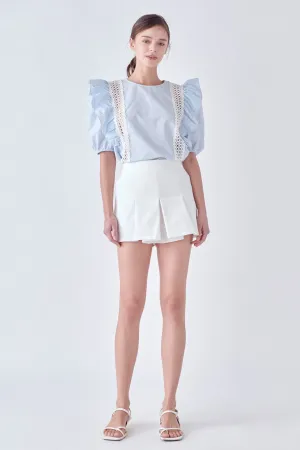 Lace Inserted Top with Puff Sleeves