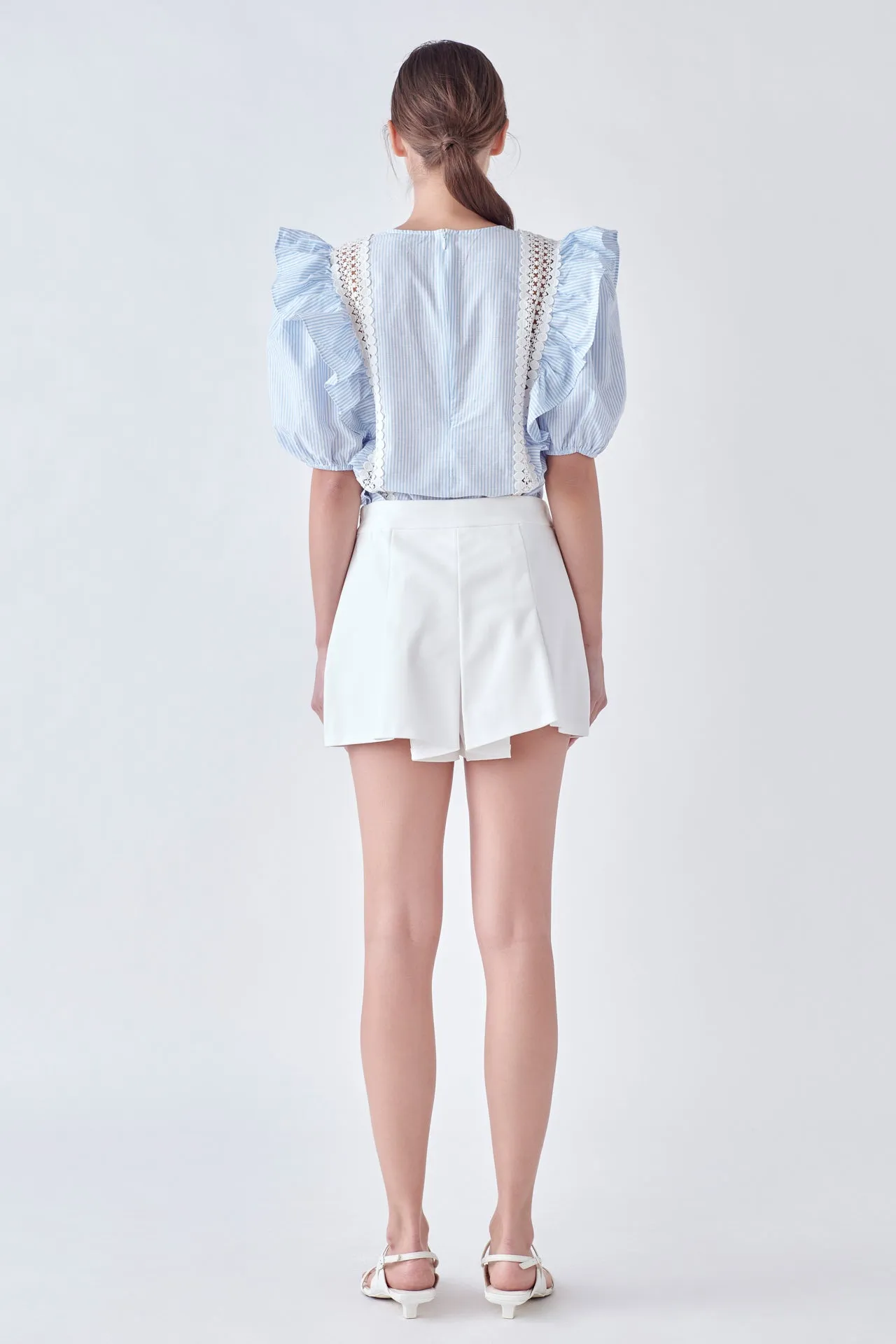 Lace Inserted Top with Puff Sleeves