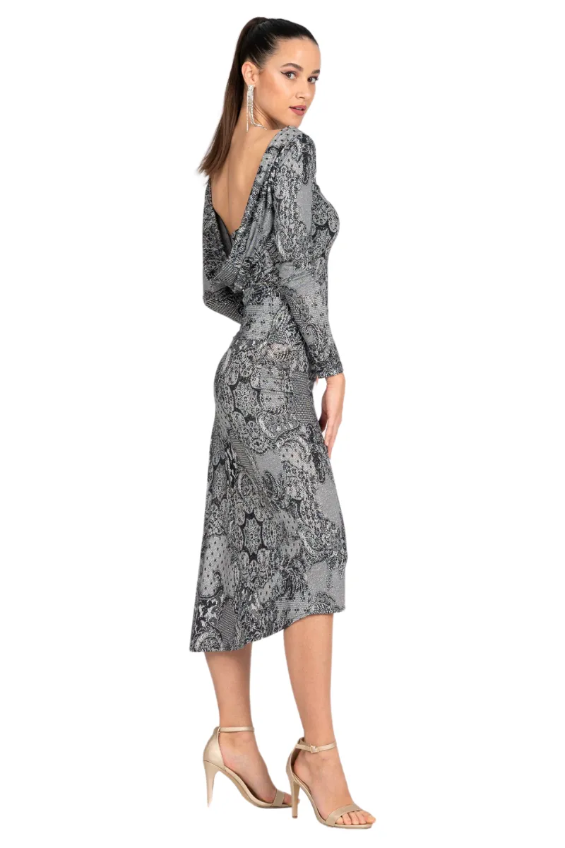 Lace Print Tango Skirt With Back Slit