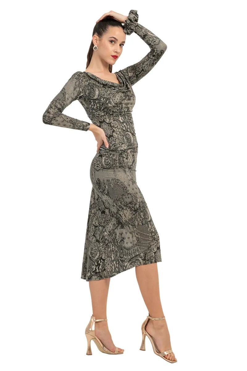 Lace Print Tango Skirt With Back Slit