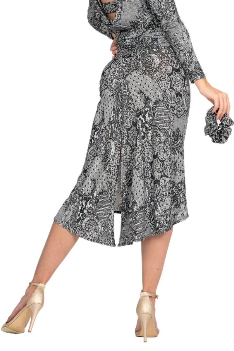 Lace Print Tango Skirt With Back Slit