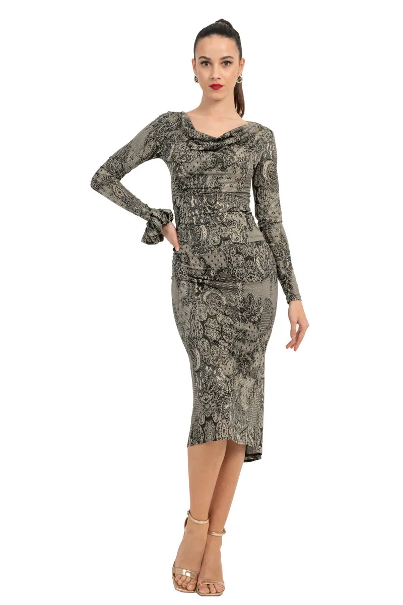 Lace Print Tango Skirt With Back Slit