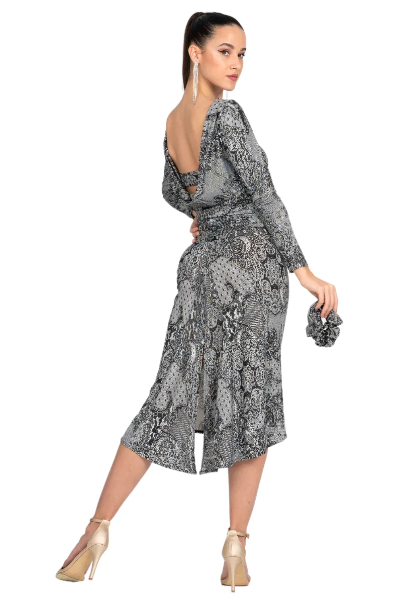 Lace Print Tango Skirt With Back Slit