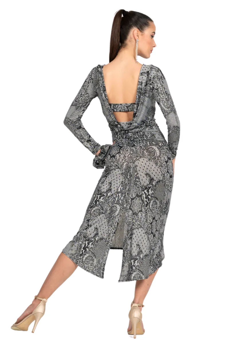 Lace Print Tango Skirt With Back Slit