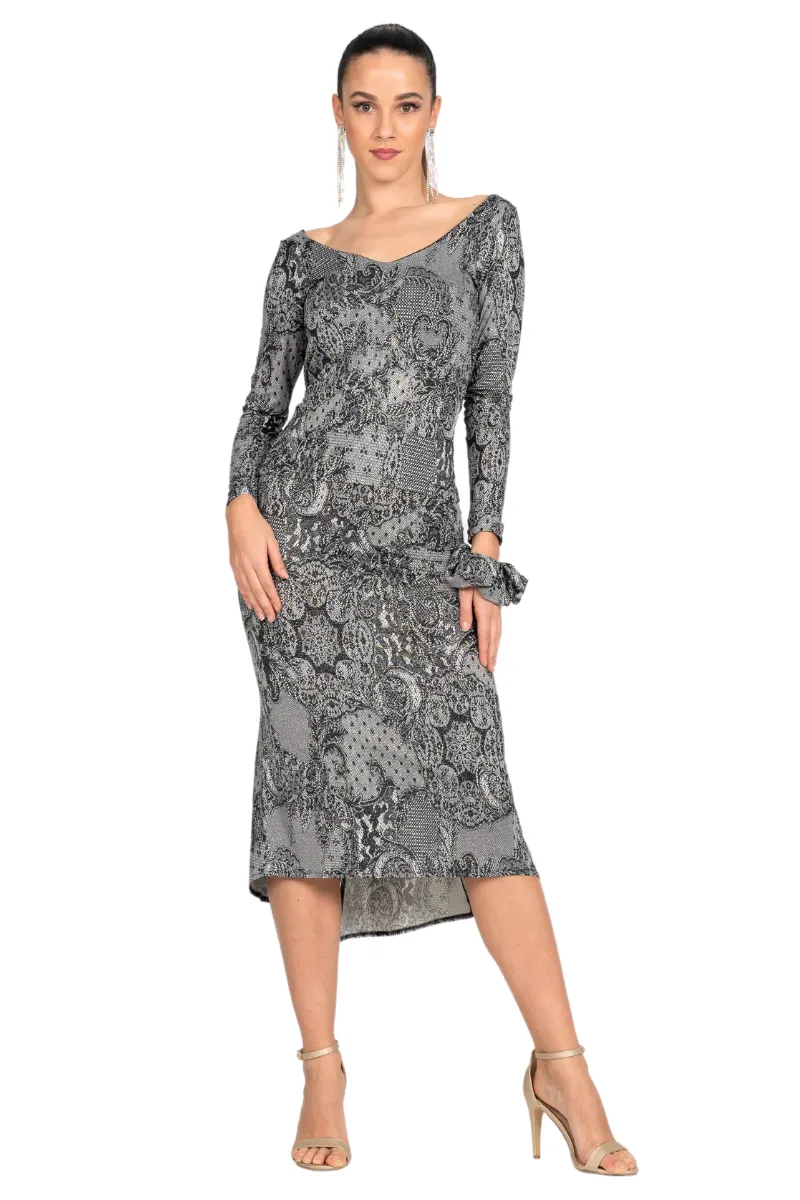 Lace Print Tango Skirt With Back Slit