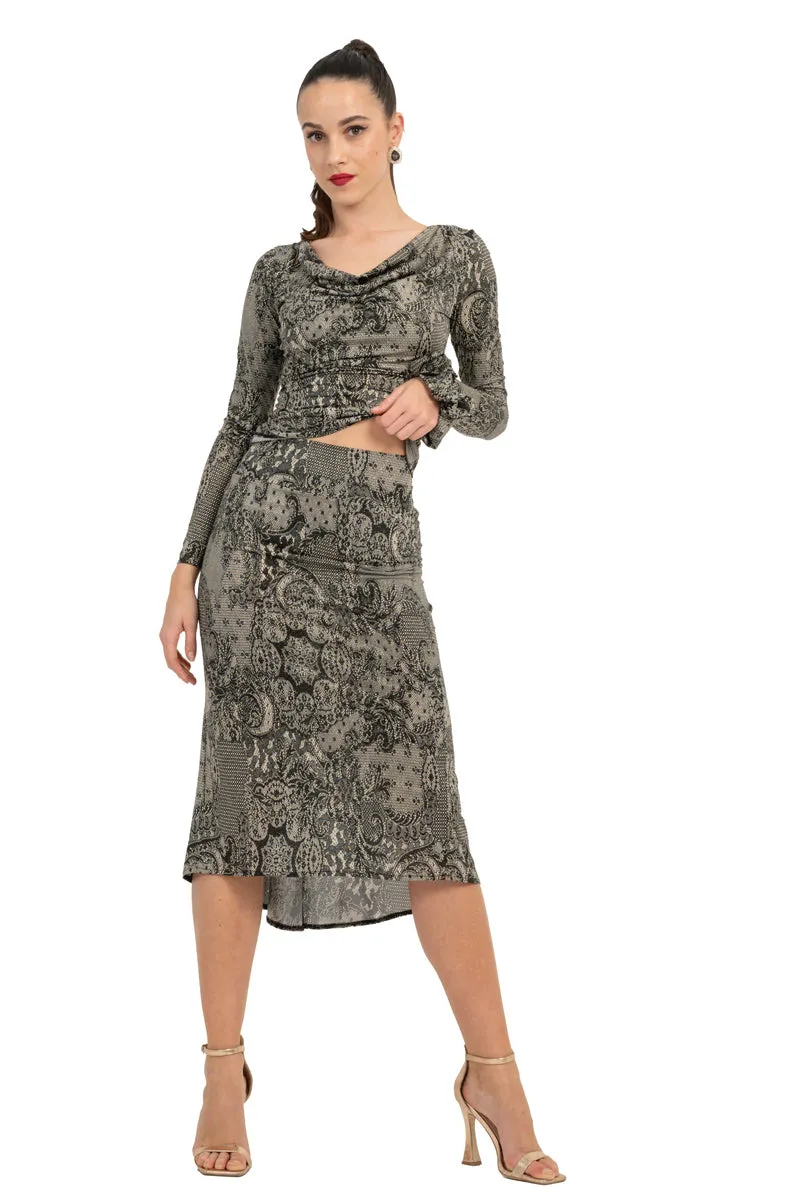 Lace Print Tango Skirt With Back Slit