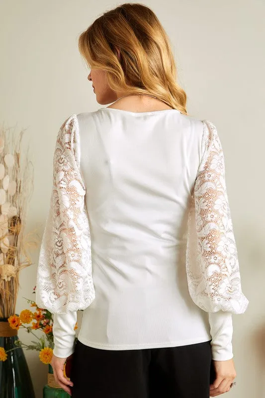 Lace Puff Long Sleeve Top