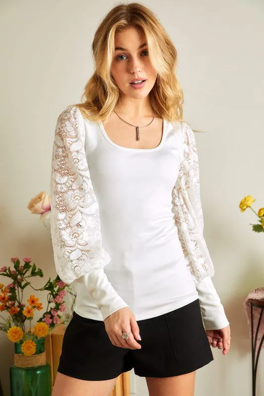 Lace Puff Long Sleeve Top