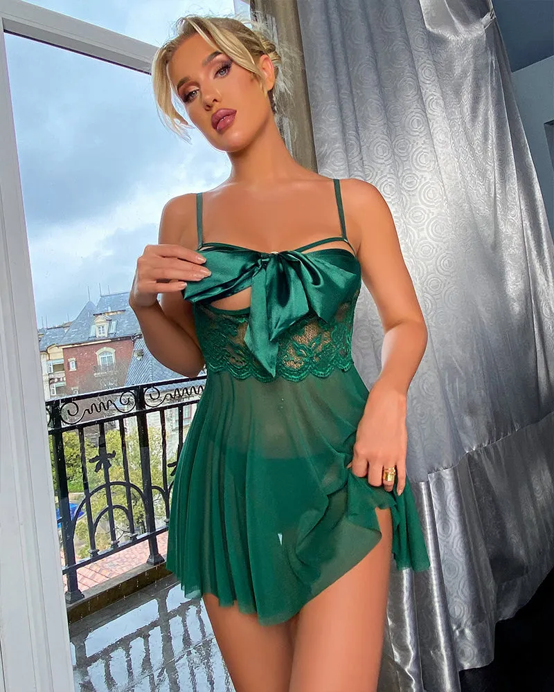 Lace See-through Bow Pajamas Dress