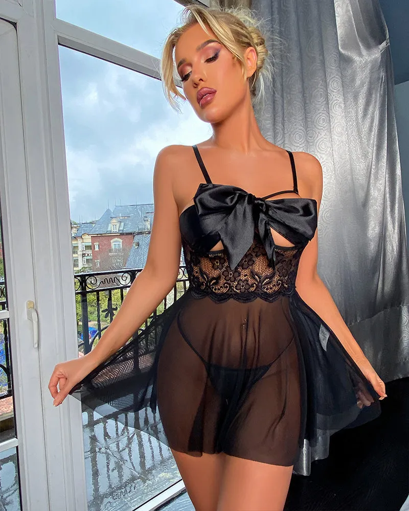 Lace See-through Bow Pajamas Dress