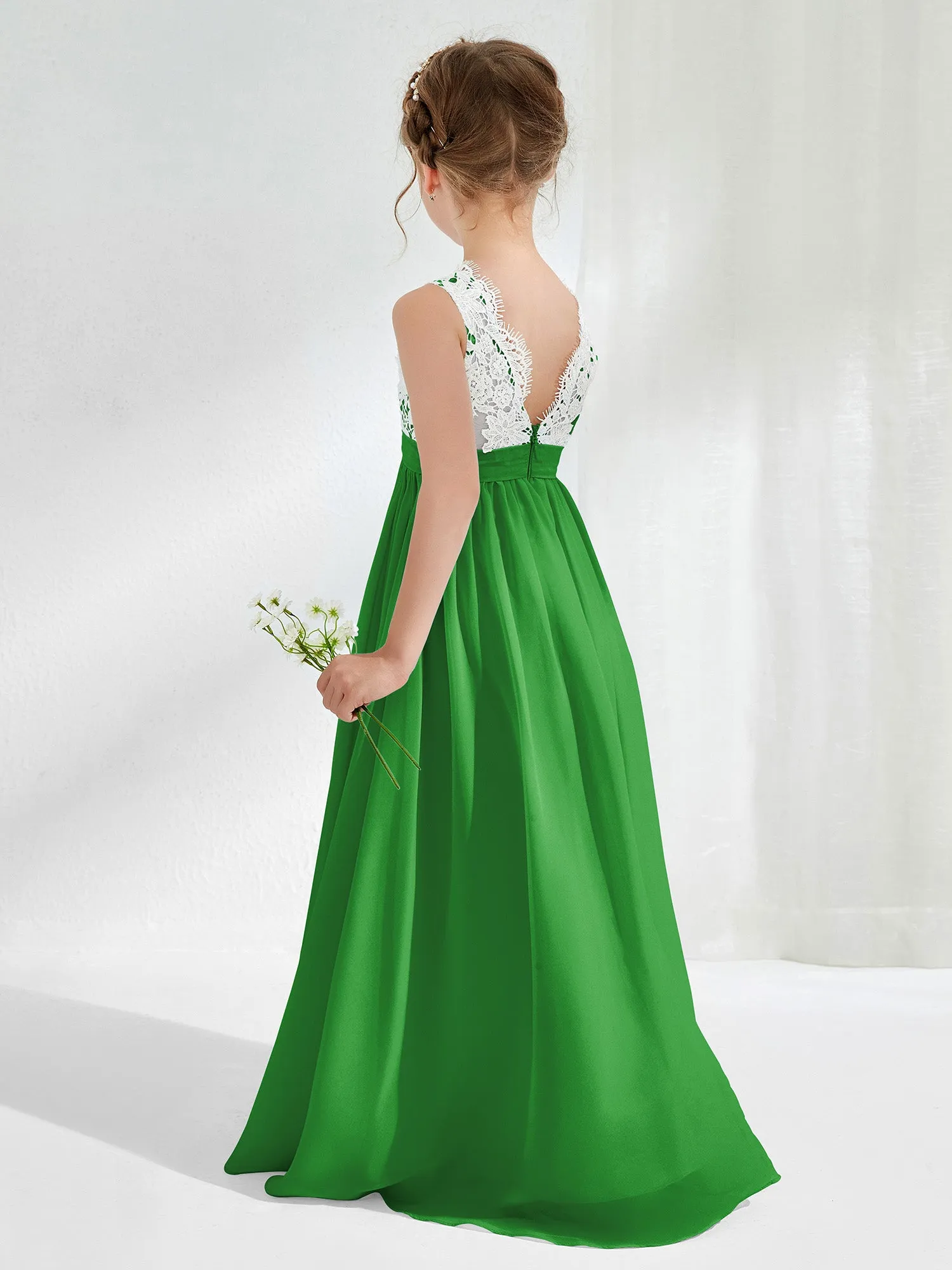 Lace Top Junior Bridesmaid Dresses Green