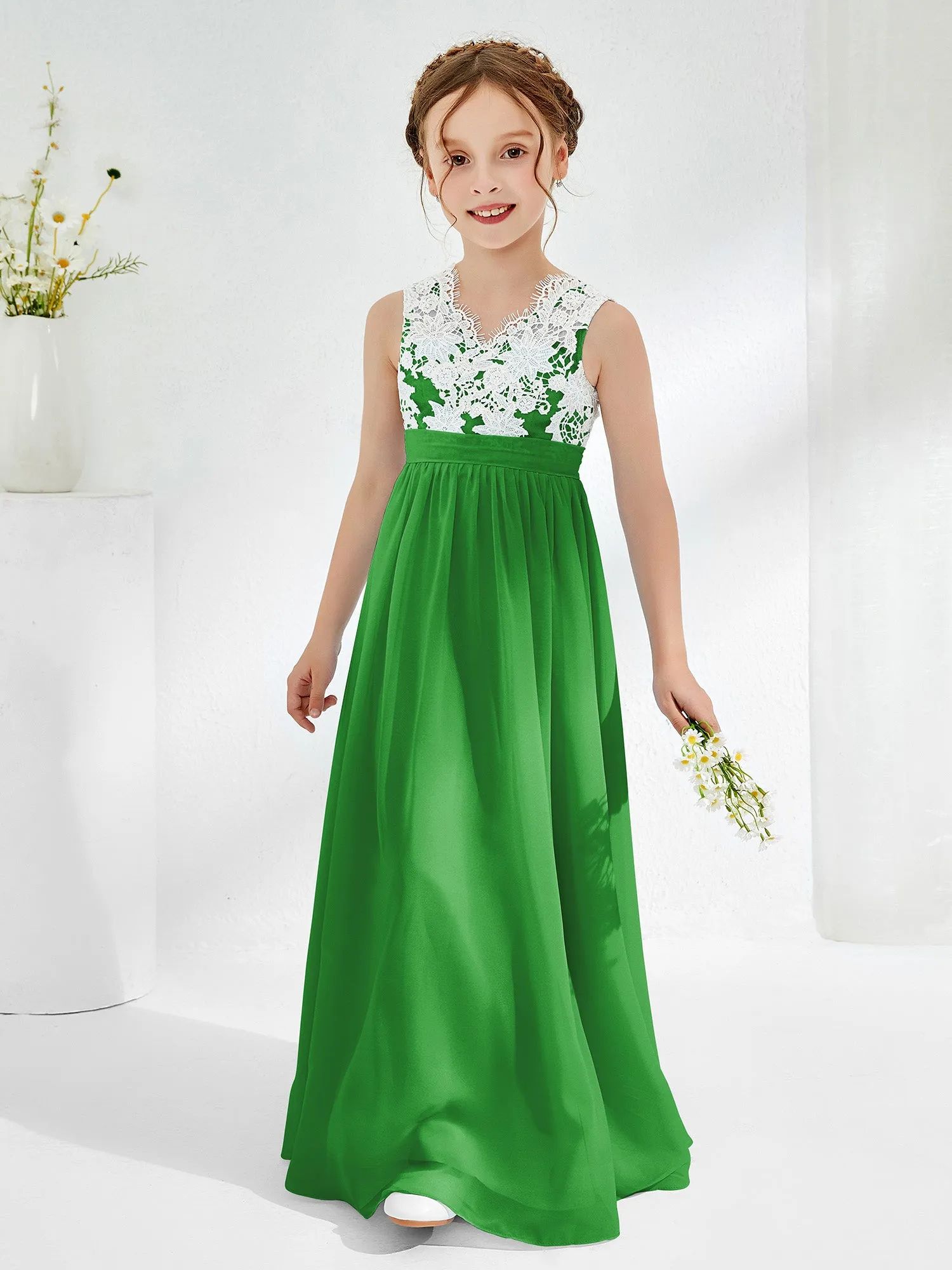 Lace Top Junior Bridesmaid Dresses Green