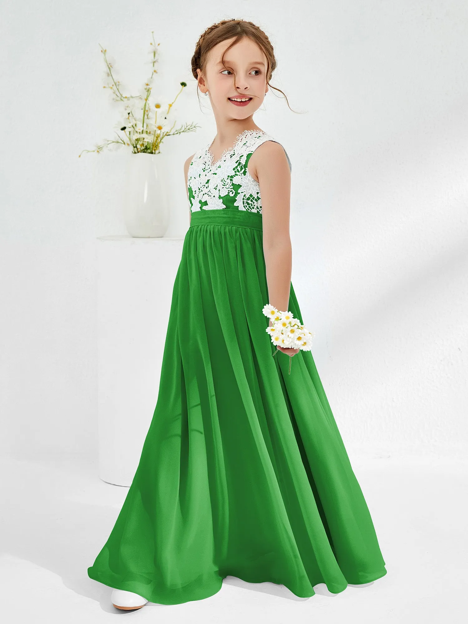 Lace Top Junior Bridesmaid Dresses Green