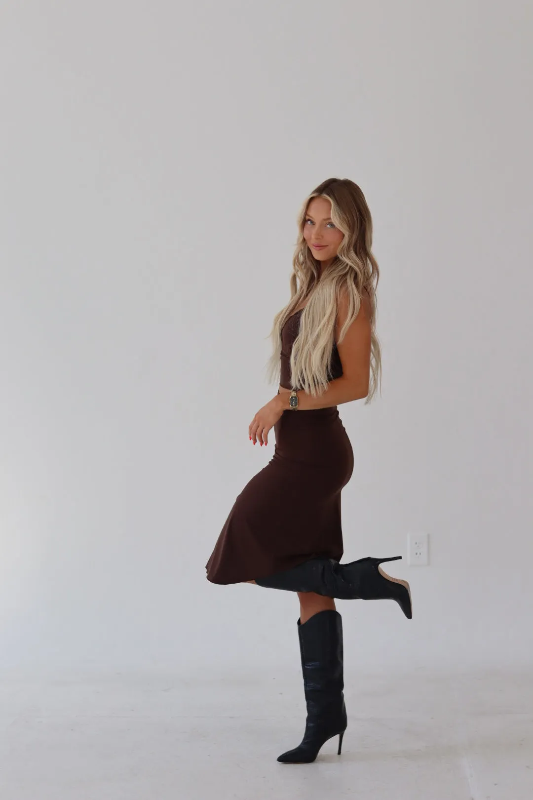 Lace Trim Midi Skirt Set