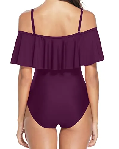 Lace Up Criss Cross One Piece Swimsuit Full Body Swimsuit For Women-Maroon