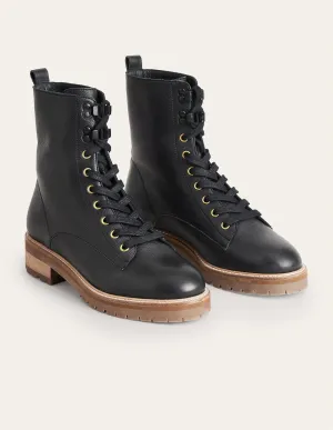 Lace-up Leather Boots-Black Calf Leather